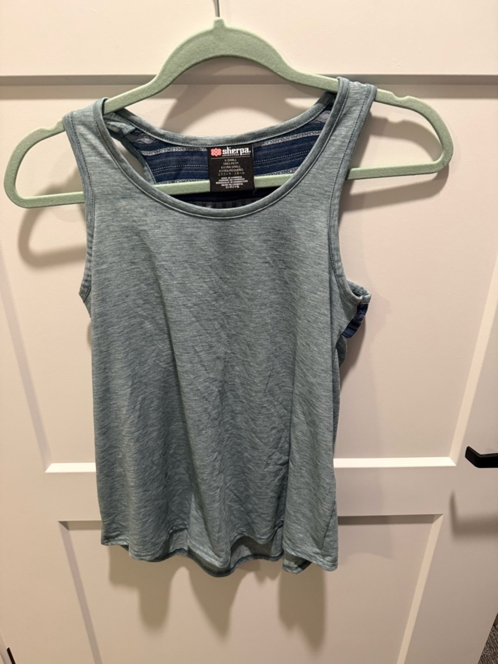 Sherpa Adventure Gear Tank Top | Blue Green Racerback Boho Print Back | Size XS